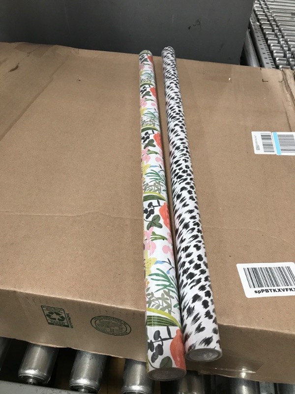 Photo 1 of Hallmark Recycled Wrapping Paper with Cutlines on Reverse (2 Rolls: 60 Sq. Ft. Ttl) Modern Flowers, Teal Leaves, Black and White Abstract for Birthdays, Bridal Showers, Easter, Mother's Day Bright Flowers, Abstract Leaves, Black and White ***Only 2 includ