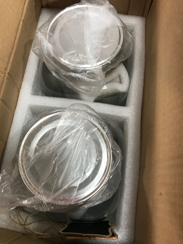 Photo 1 of 1-Gallon Glass Beverage Dispenser / Serveware with Stainless Steel Spigot - [2 Pack] Drink Dispensers for Parties - Mason Jar Drinking Dispenser with Lid, Wooden Chalkboard