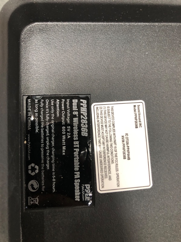 Photo 2 of Pyle Bluetooth PA Speaker System - 600W Rechargeable Outdoor Bluetooth Speaker Portable PA System w/ Dual 8” Subwoofer 1” Tweeter, Microphone In, Party Lights, USB, Radio, Remote - Pyle PPHP2836B Speaker System Speaker System