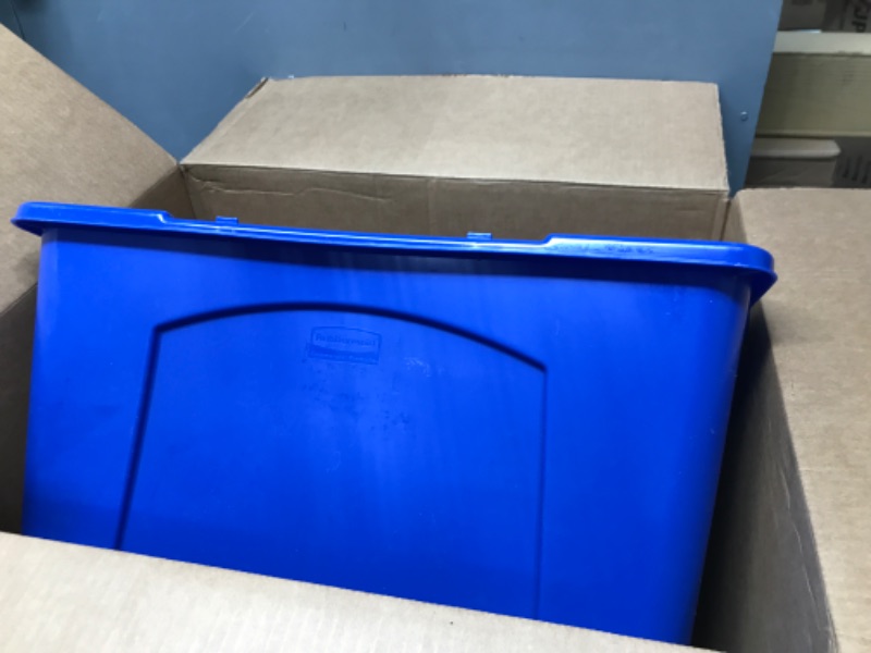 Photo 2 of Rubbermaid Commercial Products, Recycling Bin/Box for Paper and Packaging, Stackable, 18 GAL, for Indoors/Outdoors/Garages/Homes/Commercial Facilities, Blue (FG571873BLUE) 18 Gallon Recycling Bin 1 Pack