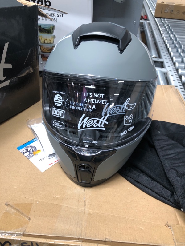 Photo 6 of Westt Full Face Helmet - Dirt Bike Helmets with Dual Visor DOT Approved Compact Lightweight- Motorcycle Helmets for Men Women Storm X Grey Black White SIZE L (22.44-22.83 in) Matt gray