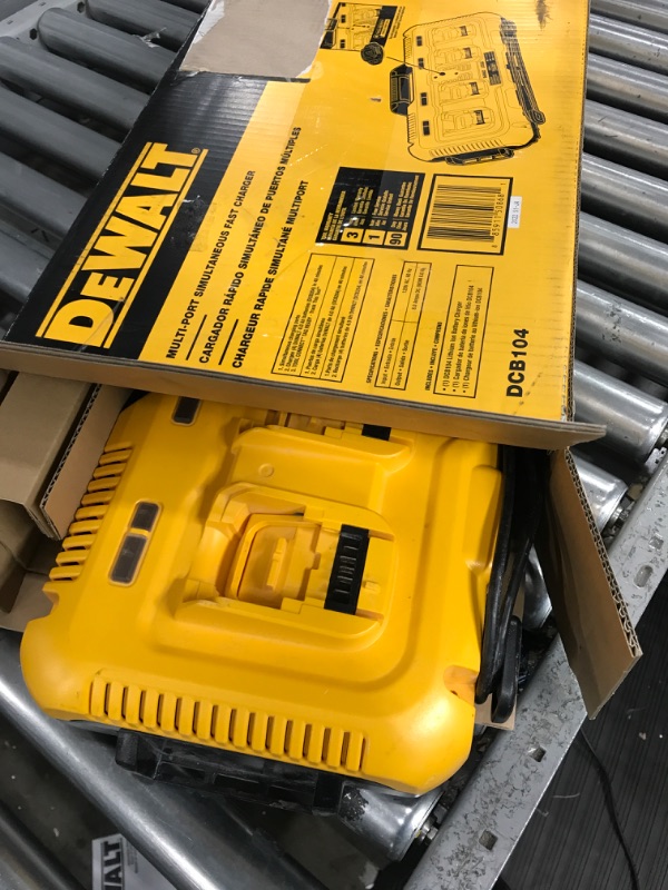 Photo 1 of ***ONLY HALF OF ITEM WORKS*** DEWALT 20V MAX* Charger, 4-Port, Rapid Charge (DCB104) , Black/Yellow