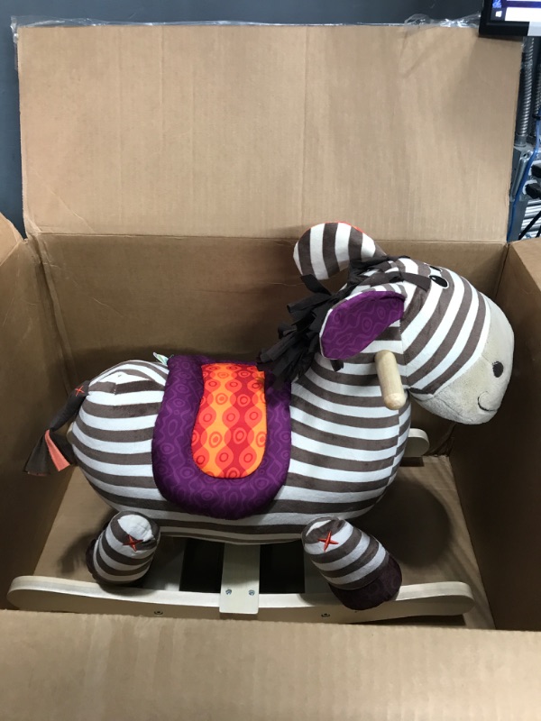 Photo 2 of B. toys by Battat Kazoo Wooden Rocking Zebra – Rodeo Rocker – Plush Ride On Zebra Rocking Horse for Toddlers and Babies 18m+, B. Rocking Zebra , White Kazoo the Zebra!