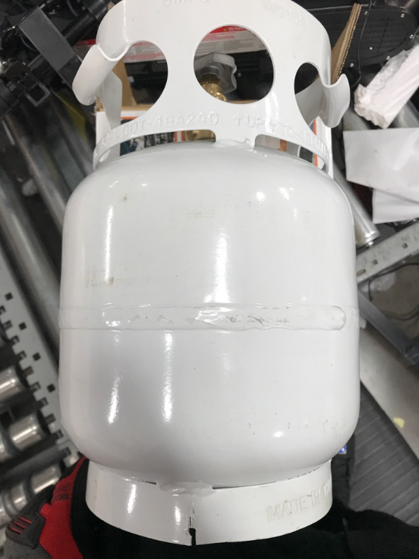 Photo 2 of **MINOR SHIPPING DAMAGE**Flame King YSN5LB 5 Pound Propane Tank Cylinder, Great For Portable Grills, Fire Pits, Heaters And Overlanding, White