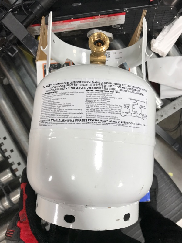 Photo 3 of **MINOR SHIPPING DAMAGE**Flame King YSN5LB 5 Pound Propane Tank Cylinder, Great For Portable Grills, Fire Pits, Heaters And Overlanding, White