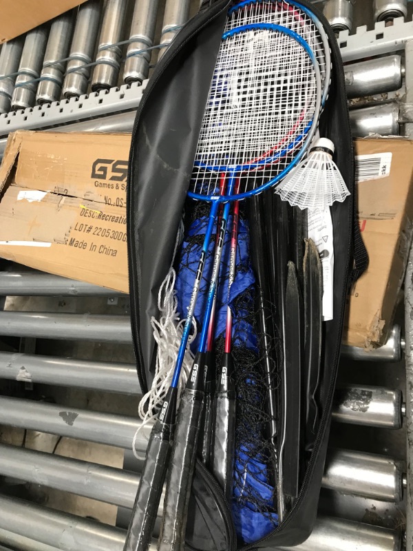 Photo 1 of GSE Outdoor Portable Badminton Complete Net Set for Backyard Lawn, Beach, Park with Family & Friends. Including Badminton Net System, 4 Badminton Rackets, 3 Shuttlecocks and Carrying Bag Recreational Badminton Set