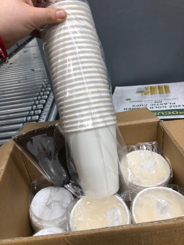 Photo 5 of [100 Pack] 12 oz Paper Coffee Cups, Disposable Paper Coffee Cup with Lids, Sleeves, and Stirrers, Hot/Cold Beverage Drinking Cup for Water, Juice, Coffee or Tea, Suitable for Home, Shops and Cafes White-12OZ