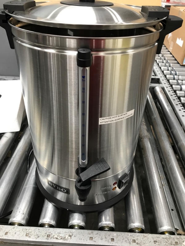 Photo 2 of ***TESTED/ POWERS ON***SYBO 2022 Upgrade SR-CP100C Commercial Grade Stainless Steel Percolate Coffee Maker Hot Water Urn for Catering, 100-CUP 16 L, Metallic