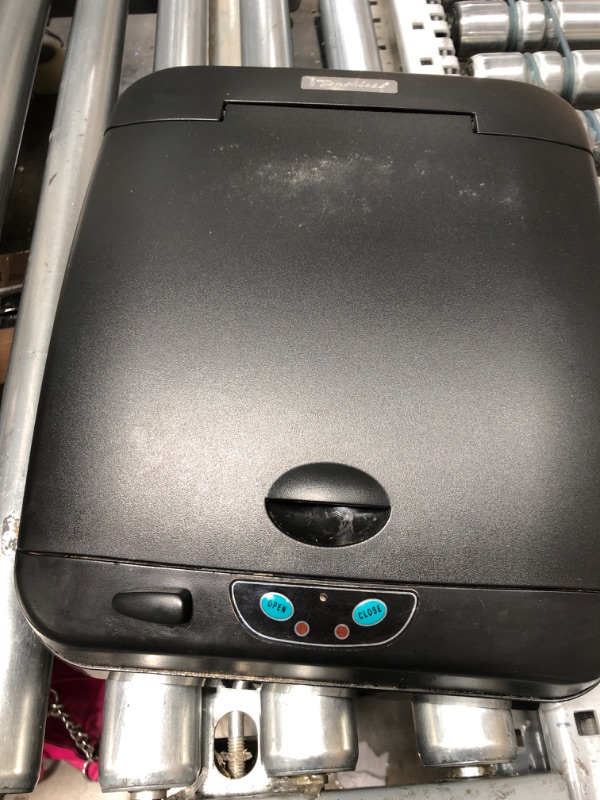 Photo 10 of **USED***
iTouchless 13 Gallon Automatic Trash Can with Odor-Absorbing Filter and Lid Lock, Power by Batteries (not included) or Optional AC Adapter (sold separately), Black / Stainless Steel