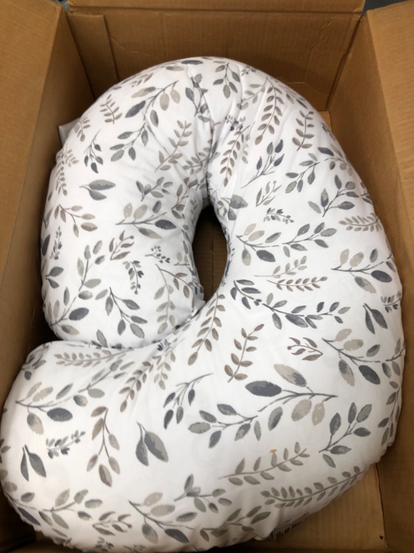 Photo 2 of Boppy Nursing Pillow and Positioner—Original | Gray Taupe Watercolor Leaves | Breastfeeding, Bottle Feeding, Baby Support | with Removable Cotton Blend Cover | Awake-Time Support