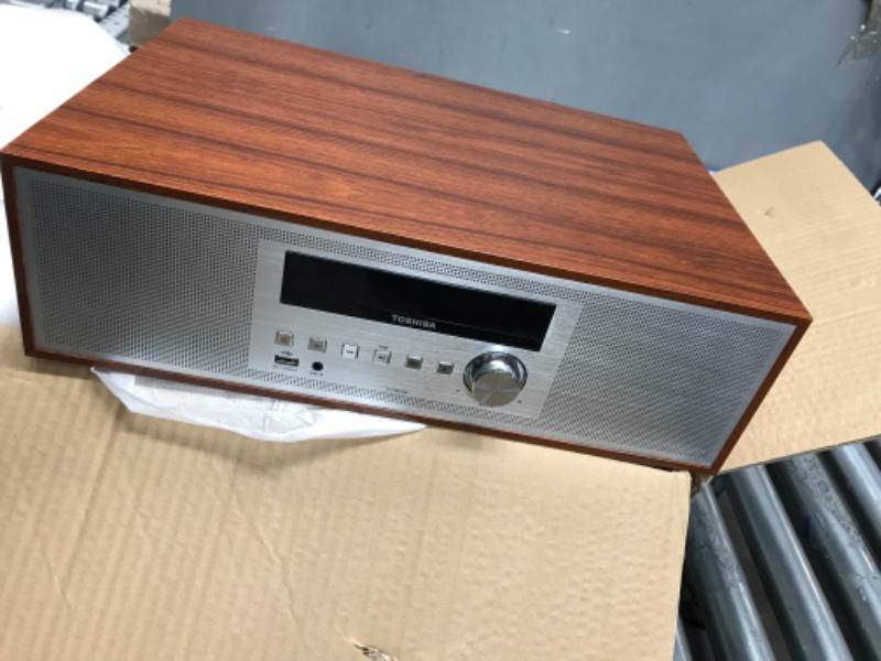 Photo 2 of Toshiba TY-CWU700 Vintage Style Retro Look Micro Component Wireless Bluetooth Audio Streaming & CD Player Wood Speaker System + Remote, USB Port for MP3 Playback, FM Stereo Digital Tuner, AUX Input
