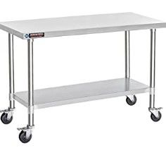 Photo 1 of Food Prep Stainless Steel Table - DuraSteel 24 x 60 Inch Metal Table Cart - Commercial Workbench with Caster Wheel - NSF Certified - For Restaurant, Warehouse, Home, Kitchen, Garage