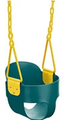 Photo 1 of Deluxe High Back Full Bucket Toddler Swing with Exclusive Chain & Triangle Dip Pinch Protection and Carabiners for Easy Install - Green - Squirrel Products