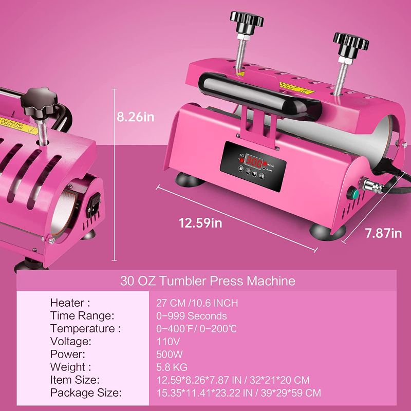 Photo 3 of Easydiy 110 V Portable Tumbler Heat Press Machine Pink Mug Machine for 30 OZ 20 OZ 16 OZ Straight Sublimation Blanks Skinny Tumbler 15 OZ 11 OZ Sublimation Ceramic Mugs DIY Heat Transfer Print