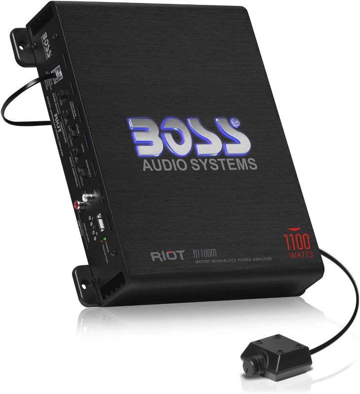 Photo 1 of BOSS Audio Systems R1100M Riot Series Car Audio Subwoofer Amplifier - 1100 High Output, Monoblock, Class A/B, 2/4 Ohm Stable, Low/High Level Inputs, Low Pass Crossover, Mosfet Power Supply, Stereo