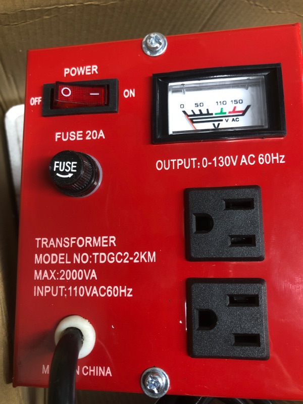 Photo 2 of ***TESTED/ POWERS ON***VEVOR 2KVA Transformer Max 20 Amp Variable Transformer 0-130 Volt Output Variable Ac Voltage
