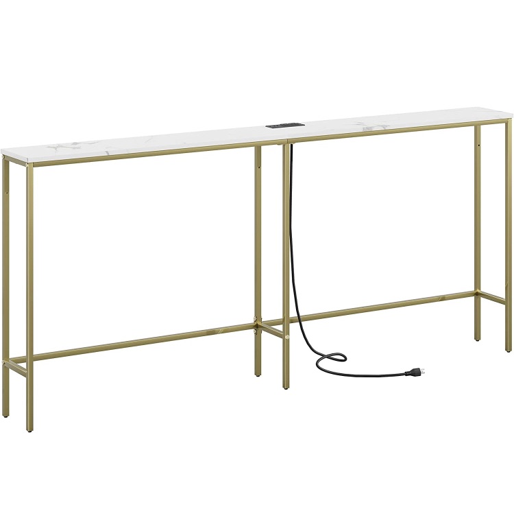 Photo 1 of USED ITEM
SONGXIN 70.9 Inch Console Table with Power Outlet,Modern Narrow Long Sofa Table Behind Couch,Skinny Entry Table with Gold Metal Frame for Entryway,Living Room, Hallway,Marble White