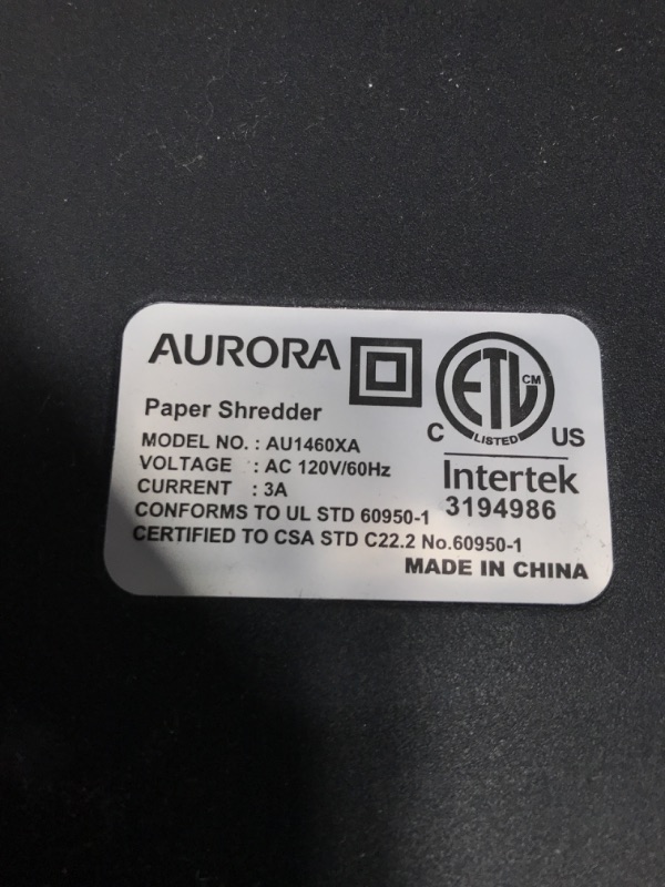 Photo 3 of Aurora AU1460XA Anti-Jam 14-Sheet Crosscut Paper & SL16 Professional Grade Synthetic Shredder Oil, 16 Oz Flip-Top Leak Proof Bottle , Synthetic Shredder Oil 16 oz. Bottle 14-Sheet Crosscut/ Anti-Jam 120 Min Shredder + Shredder Oil