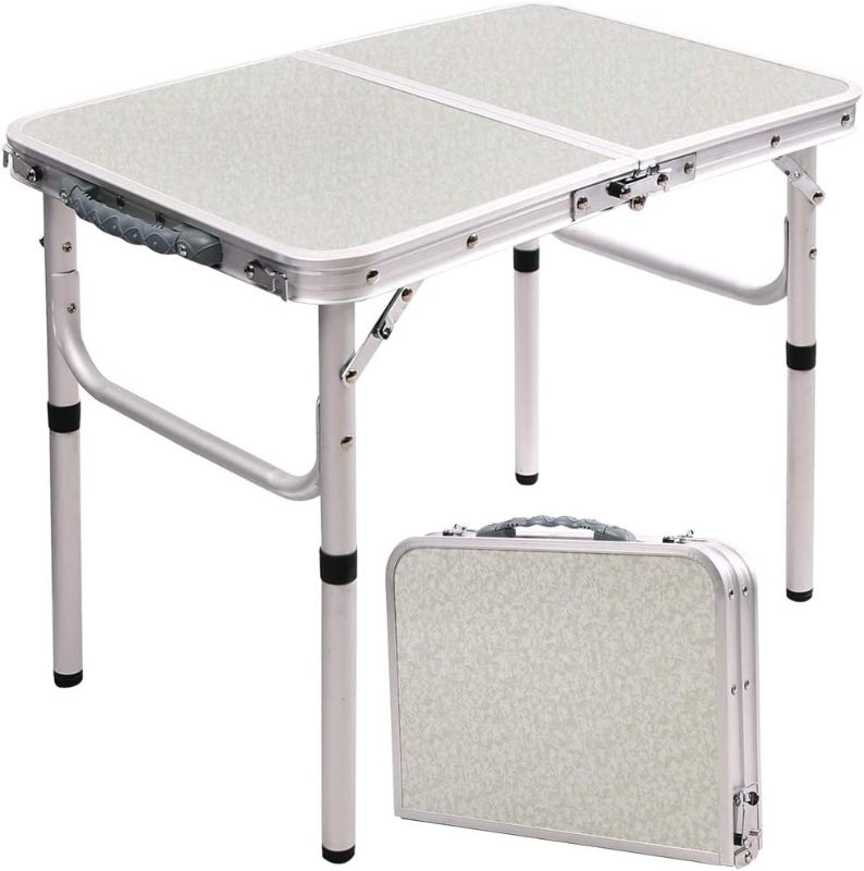 Photo 1 of  Small Folding Table Portable 2 Feet, Small Foldable Table Adjustable Height, Lightweight Aluminum Camping Table, 15.7 in x 23.6 in x 19 in
