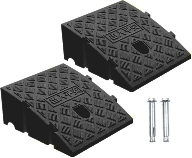 Photo 1 of 2Pack Curb Ramp Black Color with one Large Hose Hook, Portable Lightweight Heavy Duty Plastic Driveway Curb Ramps for Low Cars,Motorcycle Ramp,Curb Ramps (6 inch High)
