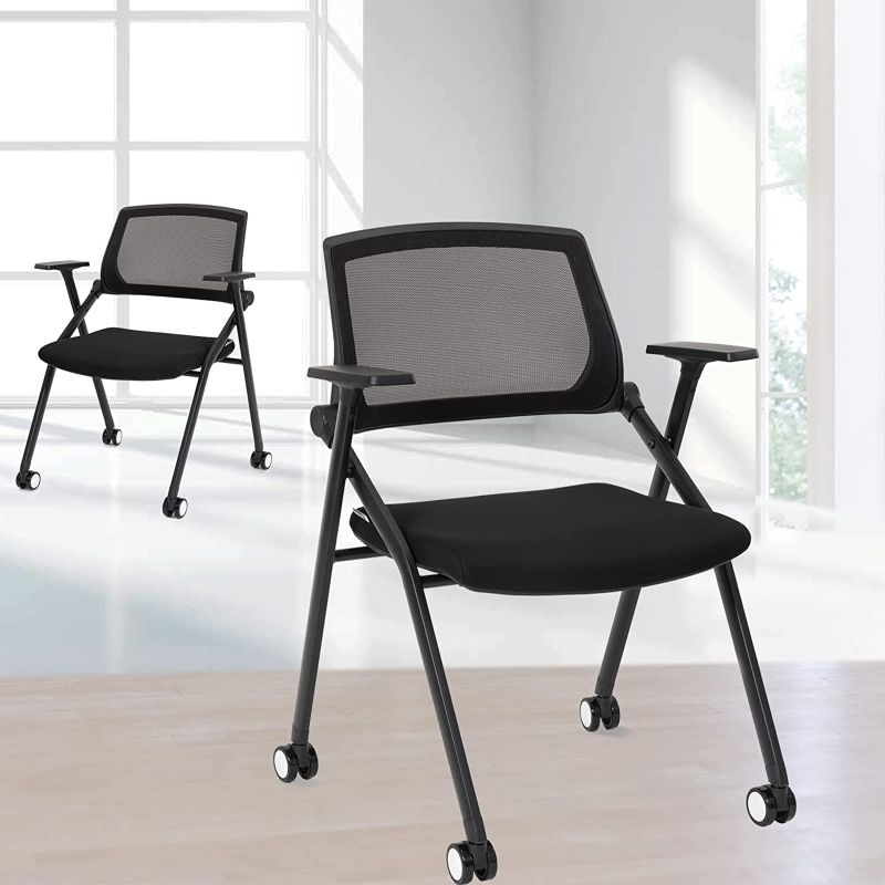 Photo 1 of VACYOVKE 2 Pack Office Conference Chairs with Wheels Foldable Mid Back Mesh Guest Reception Stacking Chair Set for Home School Remote Learning Waiting Room (Black)
