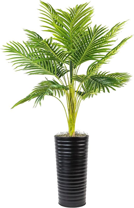 Photo 1 of *** USED IN GOOD CONDITION *** *** ITEM IS SIMILAR TO PICTURES *** LCG Florals Artificial Palm Plant 4FT Faux Indoor Floor Plant in Black Ribbed Metal Pot - Fake House Plant and Home Décor for Living Room, Office, Kitchen, or Farmhouse
