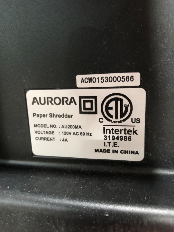 Photo 3 of Aurora Commercial Grade 200-Sheet Auto Feed High Security Micro-Cut Paper Shredder/ 60 Minutes/ Security Level P-5 200-Sheet AutoFeed MicroCut MicroCut