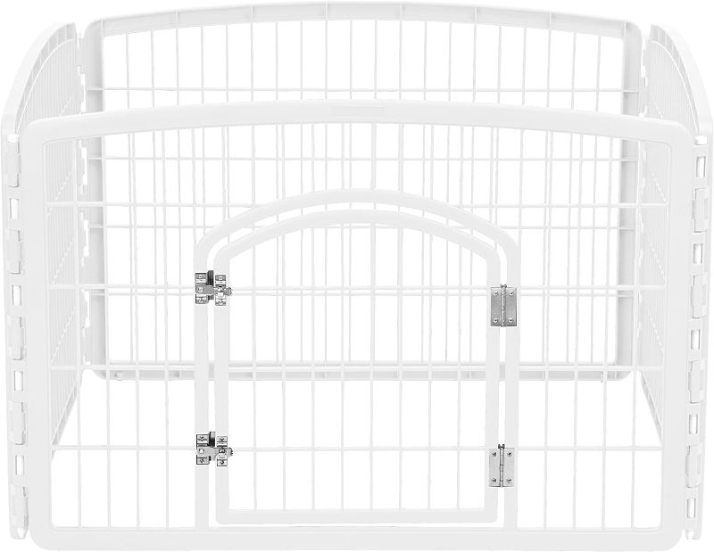Photo 1 of **ONE PANEL NEEDS TO BE REPLACED**
IRIS USA 24" Exercise 4-Panel Pet Playpen with Door, Dog Playpen, Puppy Playpen, for Small and Medium Dogs, Keep Pets Secure, Easy Assemble, Rust-Free, Heavy-Duty Molded Plastic, Customizable, White
