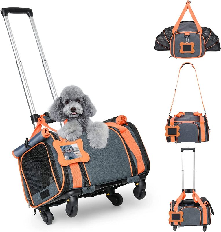 Photo 1 of **PULL HANDLE BROKEN**
Pet Carrier with Wheels, LOOBANI Expandable Pet Carrier Airline Approved for Small Dogs & Cats Puppy Up to 14 LBS Airline Approved Dog Carrier, Cat Carrier Underseat Safe and Easy Travel Vet Visit
