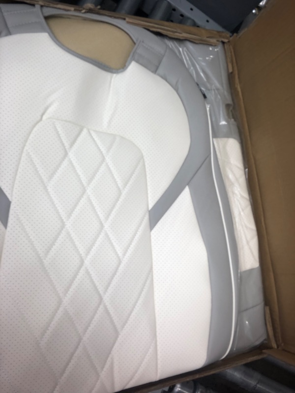 Photo 1 of TAPHA Faux Leather Seat Cover Set for Tesla Model 3 2017-2022, Breathable and Water-Resistant, Include Seat Covers for Front and Rear Seats (White/Grey) Grey/White