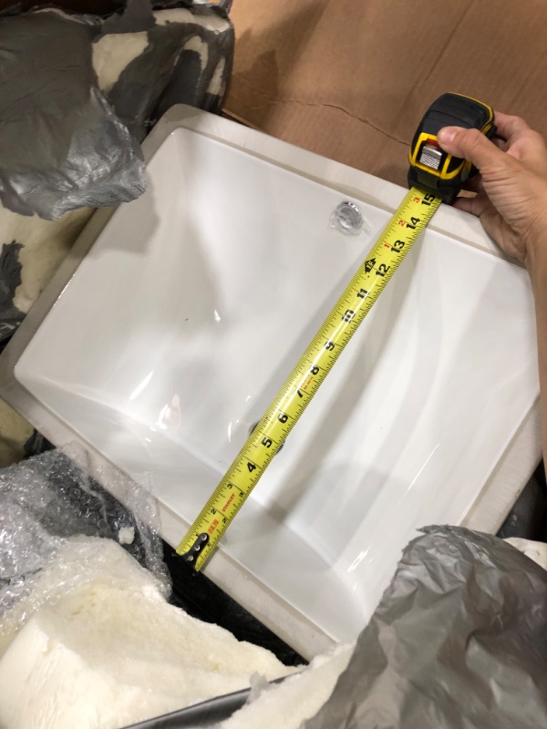 Photo 2 of **MINOR CHIP NEAR DRAIN**EXACT MEASUREMENTS IN PHOTO**
18 Inch Vessel Sink Rectangle Undermount Bathroom Sink Lavatory Vanity Ceramic Pure White