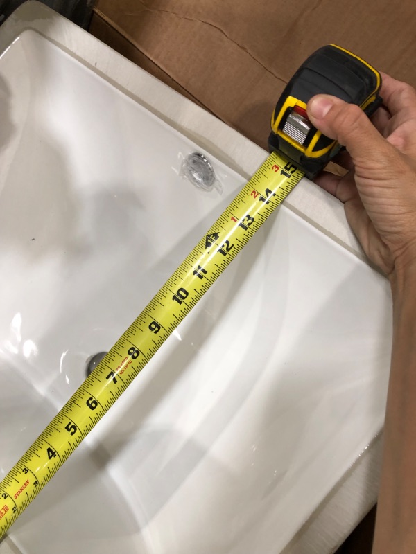 Photo 5 of **MINOR CHIP NEAR DRAIN**EXACT MEASUREMENTS IN PHOTO**
18 Inch Vessel Sink Rectangle Undermount Bathroom Sink Lavatory Vanity Ceramic Pure White