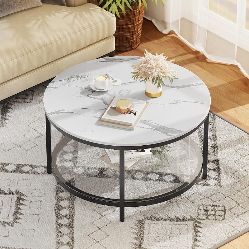 Photo 1 of **MISSING COMPONENTS, PARTS ONLY**
YITAHOME White Marble Round Coffee Table with Glass, Black Coffee Tables for Living Room, 2-Tier Circle Coffee Table with Storage Clear Coffee Table, Simple Modern Center Cocktail Table, White & Black
