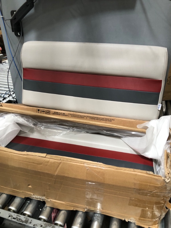 Photo 2 of **BOX CUTTER CUT, SEE PHOTO**
Wise 8WD100-1012 Deluxe Series 37" Pontoon Bench Seat Cushion Set (Base Required to Complete), Grey/Red/Charcoal Available in multiple colors Deluxe Series PontoonWise Deluxe Pontoon 36'' Pontoon Bench Seat Grey/Red/Charcoal 