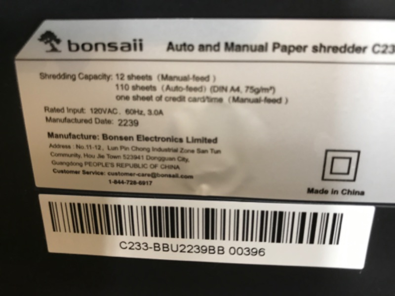 Photo 8 of ***PARTS ONLY***
**DAMAGE**
Bonsaii C233-B 110-Sheet Autofeed Shredder 
(SHEETS NOT INCLUDED)