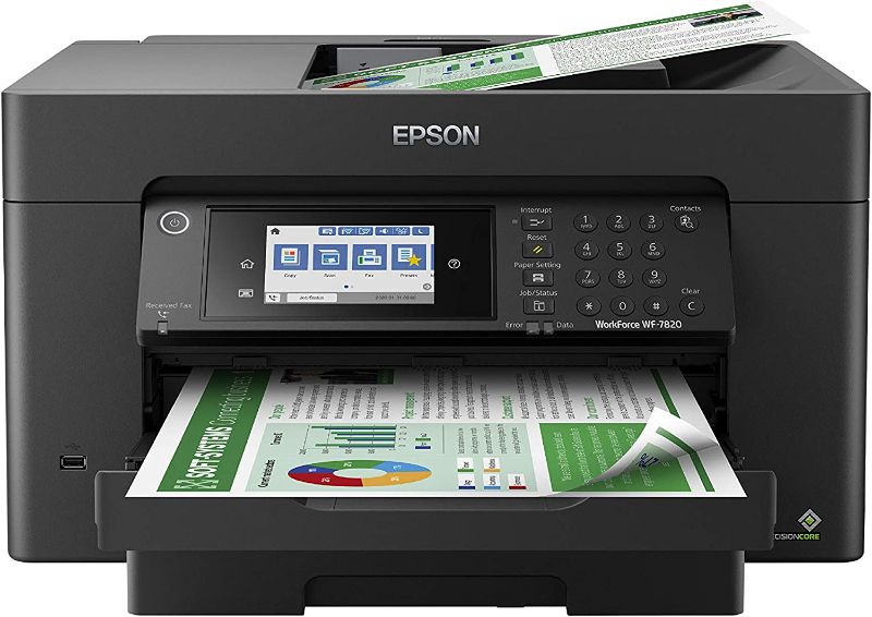 Photo 1 of ***TESTED/ POWERS ON***Epson Workforce Pro WF-7820 Wireless All-in-One Wide-Format Printer with Auto 2-Sided Print 13" x 19", Copy, Scan & Fax, 50-Page ADF, 250-sheet Paper Capacity, Works with Alexa, Large Black
