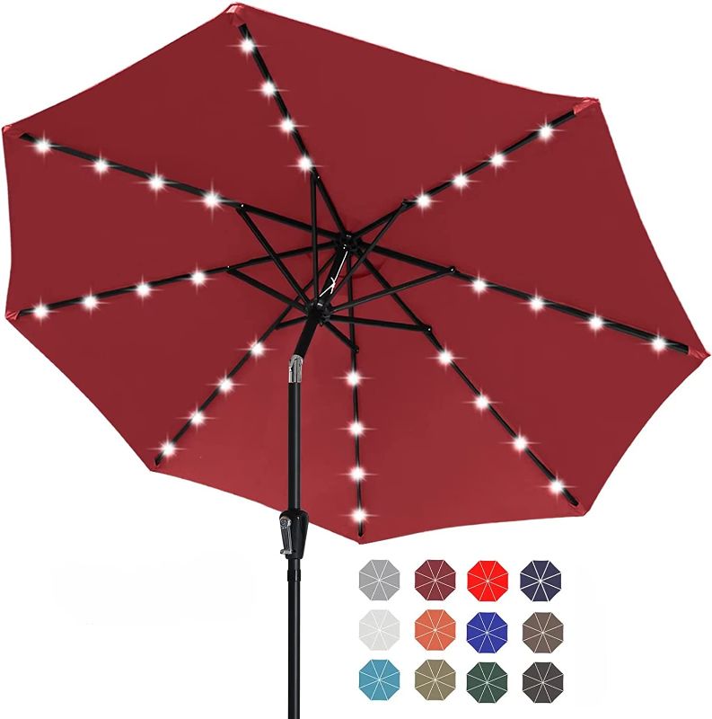 Photo 1 of ABCCANOPY Durable Solar Led Patio Umbrellas with 32LED Lights 9FT (Burgundy)