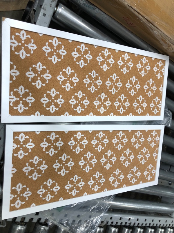 Photo 1 of Long Decorative Cork Board for Walls, White Framed Tack Bulletin Board with Floral Print for Bedroom, Dorm Room (10 x 24 in)