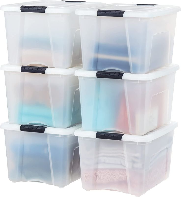 Photo 1 of 5 Bins & 3 Tops Only***IRIS USA 40 Qt. Plastic Storage Container Bin with Secure Lid and Latching Buckles, 6 pack - Pearl, Durable Stackable Nestable Organizing Tote Tub Box Toy