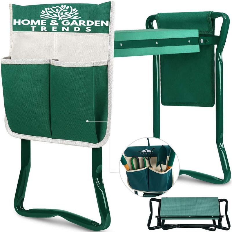 Photo 1 of  Garden Kneeler Seat Garden Bench Garden Stools Foldable Stool with Tool Bag Pouch EVA Foam Pad Outdoor Portable Kneeler Gardening Gifts for Women Men, Large 21.65"x10.62"x18.89", Green