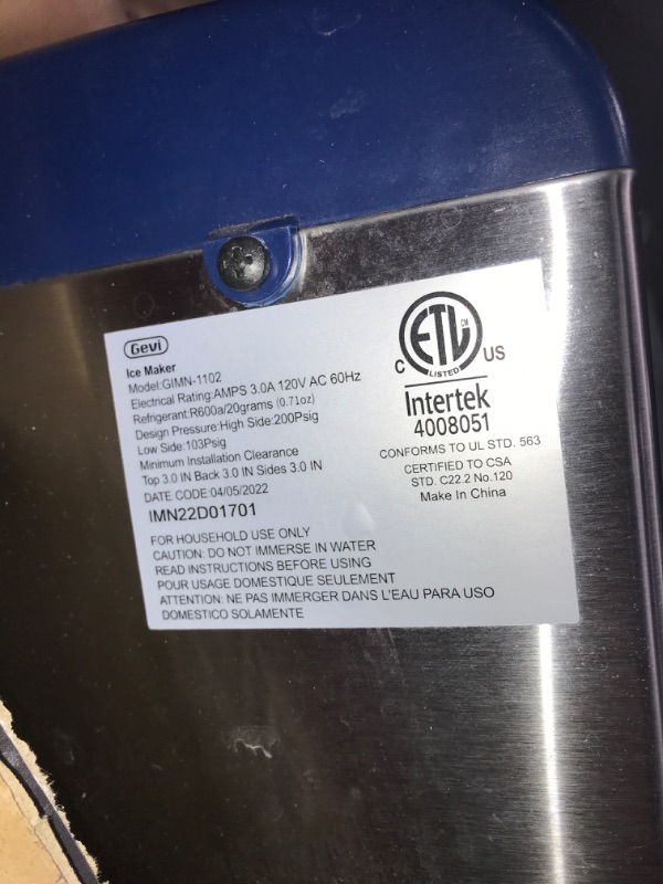 Photo 1 of **SEE NOTES**
Gevi Household Nugget Ice Maker with Thick Insulation | Portable Self-Cleaning Pellet Ice Machine | Quietly Making Max 29Lb/Day, Navy Blue