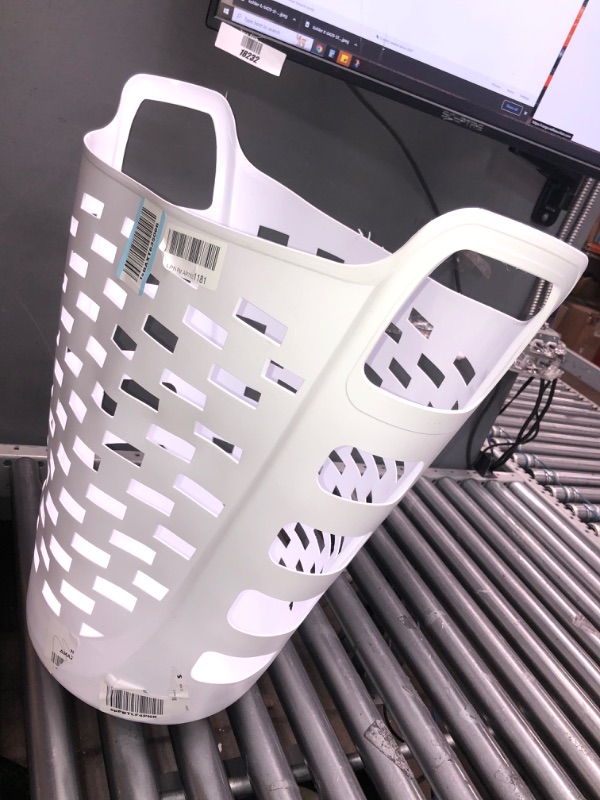 Photo 1 of (SEE NOTES) Stand-up White Laundry Basket, Plastic 