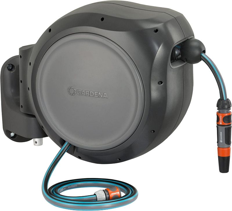 Photo 1 of (SEE NOTES) Gardena 8045 66 Foot Wall Mounted Retractable Reel with Hose Guide, ft, Grey 