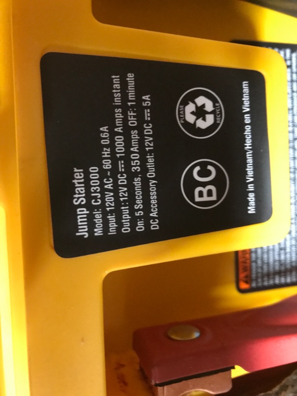 Photo 3 of ** PLEASE SEE NOTES ** AT CJ3000 Professional Jump Starter 2000 Peak Amp Battery Booster, Built-In Power Switch, Battery Clamps

