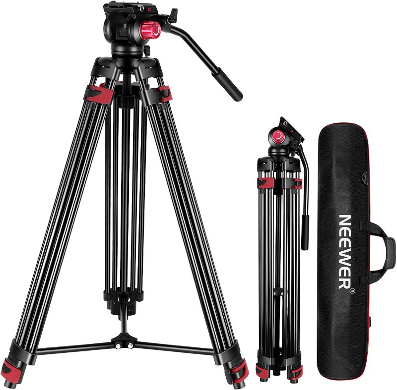 Photo 1 of NEEWER 79”/200cm Video Tripod, Heavy Duty Aluminum Alloy Camera Tripod Stand with 360°Fluid Drag Head, QR Plate Compatible with Canon Nikon Sony and Other DSLR Camera Camcorder, Load Up to 17.6lb/8kg
