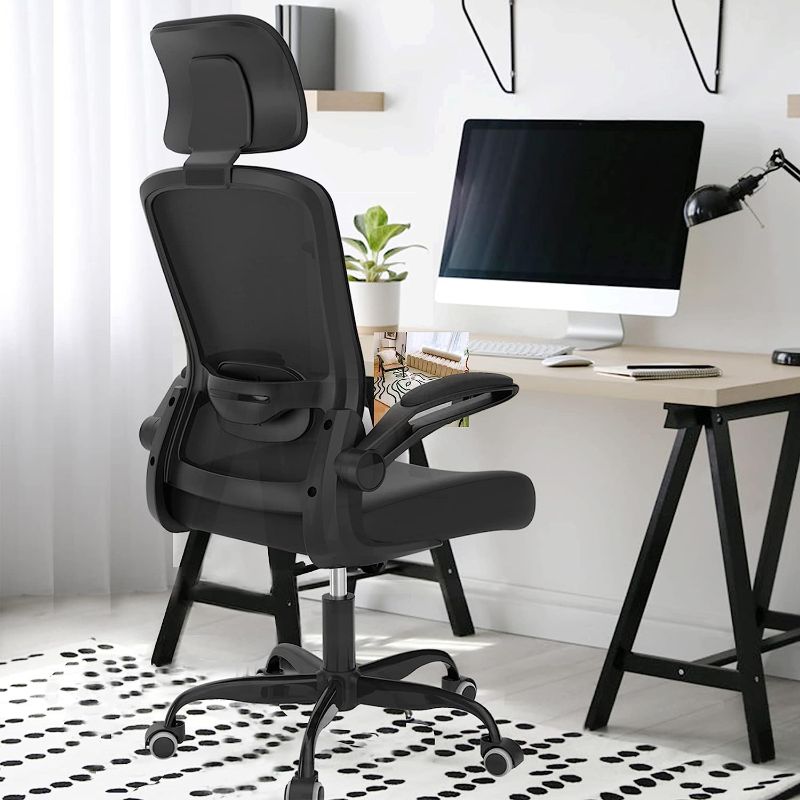 Photo 1 of Office Chair, Ergonomic Desk Chair with Adjustable Lumbar Support& Headrest, High Back Mesh Computer Chair with Thickened Cushion & Flip-up Armrests, Home Desk Chair, Black
