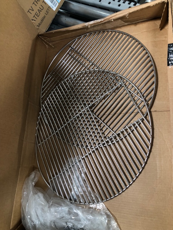 Photo 2 of 2 PACK: WINTRON 18-in Cast Iron Cooking Grate for Kamado Joe Classic Joe, Large Big Green Egg (Whole Round Stainless Steel Grate)