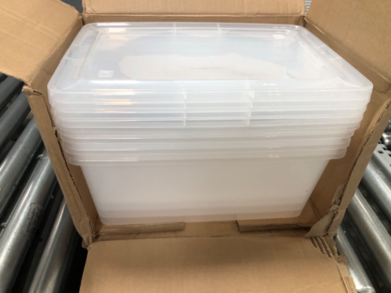 Photo 1 of IRIS USA 14.5 Qt. Plastic Storage Container Bin with Latching Lid, Stackable Nestable Box Tote Closet Organization School Art Supplies - Clear, 4 Pack 14.5 Qt. - 4 Pack, Clear