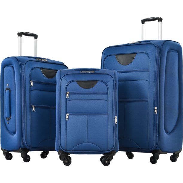 Photo 8 of 3 Piece Softshell Luggage Set Suitcase with TSA Lock, \Upright Spinner Lightweight Travel Sets for Travel and Business (22in/26in/30in), Blue
