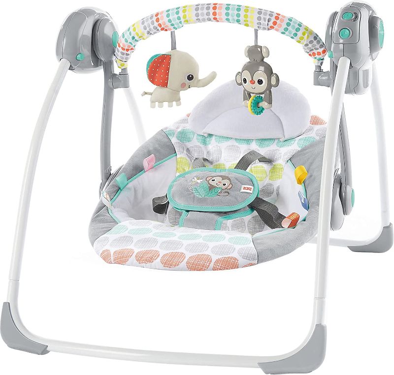 Photo 1 of Bright Starts Whimsical Wild Portable Compact Automatic Deluxe Baby Swing with Music and Taggies, Newborn and up